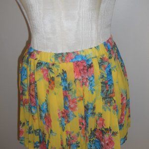 Millau Yellow Floral Print Pleated Skirt